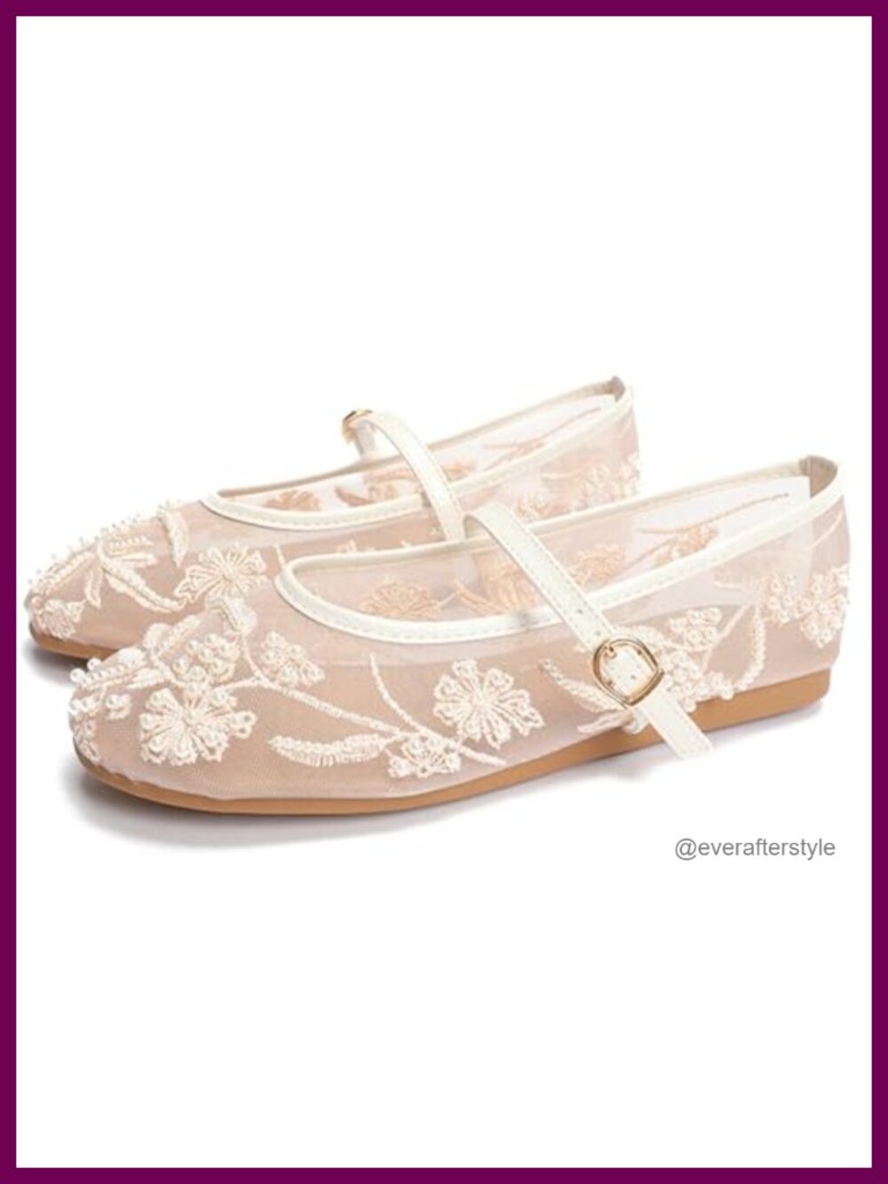 Women's Mesh Embroidered Mary Jane Ballerina Flats Closed Toe Buckle Shoes